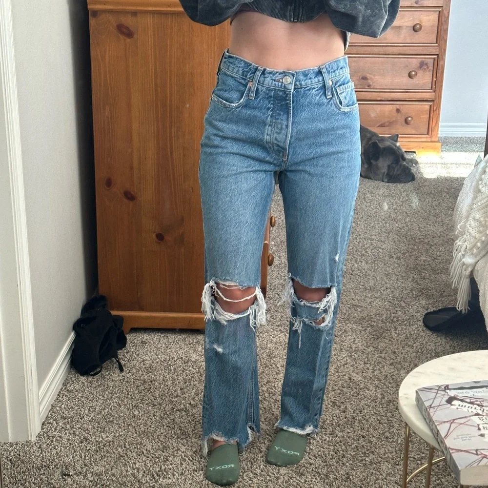 free People tapered Baggy Boyfriend in Mid Century Blue - Picture 5 of 9